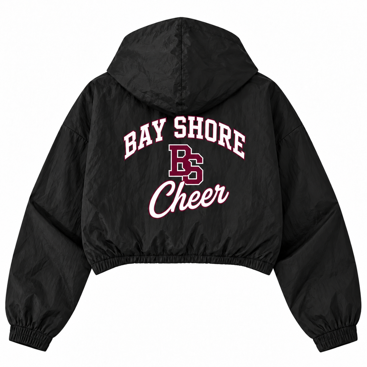 Bay Shore Cheer youth black crop windbreaker back