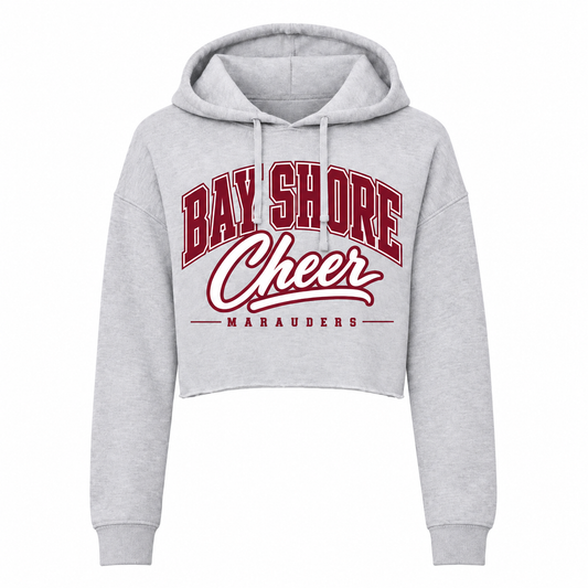 Bay Shore Cheer women's cropped hoodie in Grey Heather, front view