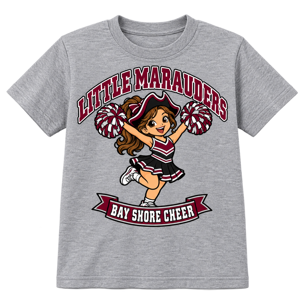 Bay Shore Little Marauders youth cheer T-shirt in Athletic Heather, front view