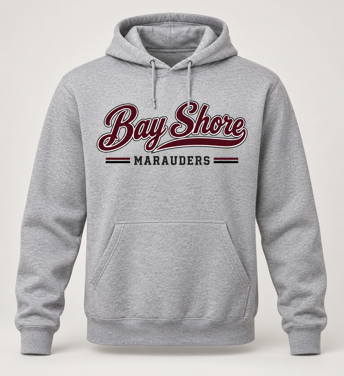 Bay Shore Marauders Heritage Script Pullover Hoodie in Heather Gray — front view