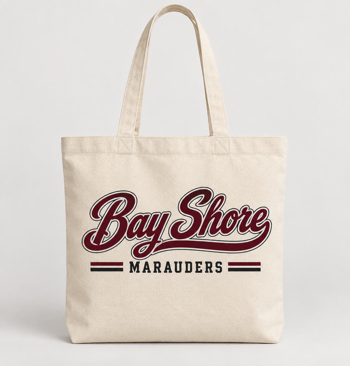 Bay Shore Marauders Heritage Script Tote Bag in Natural — front view