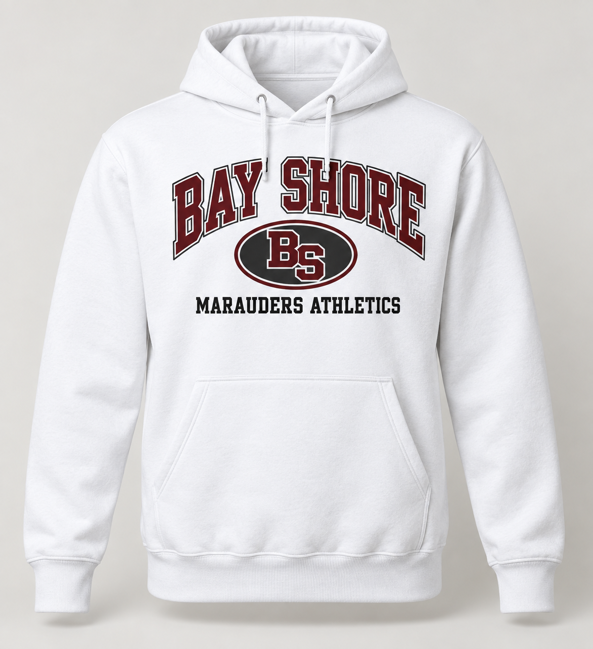 Bay Shore Marauders Stadium Crest Pullover Hoodie in White — front view