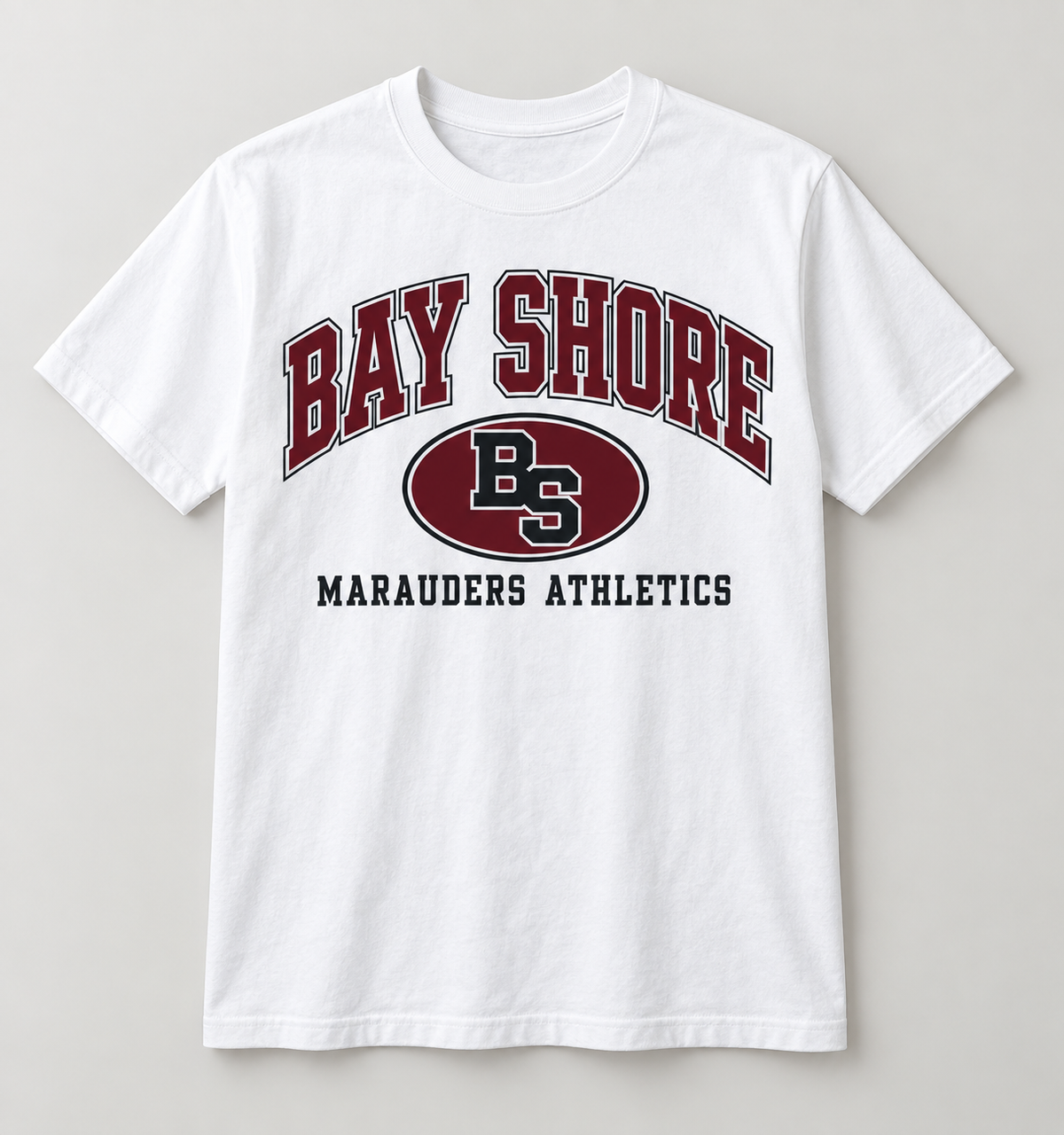 Bay Shore Marauders Stadium Crest Tee in White — front view