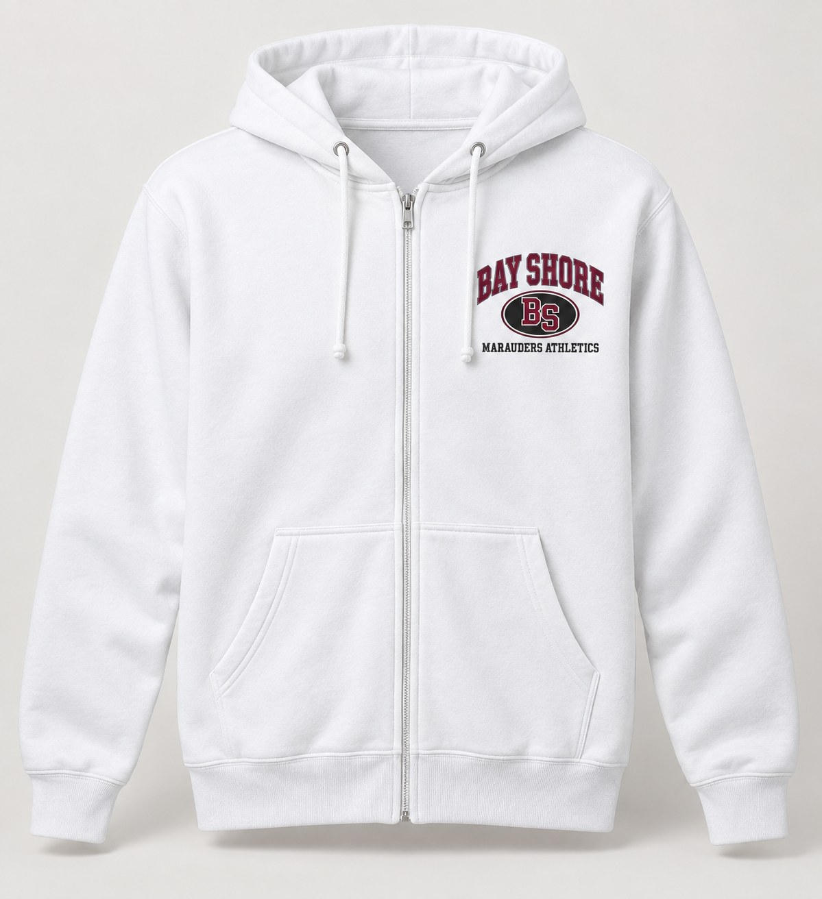 Bay Shore Marauders Stadium Crest Zip Hoodie in White — front view