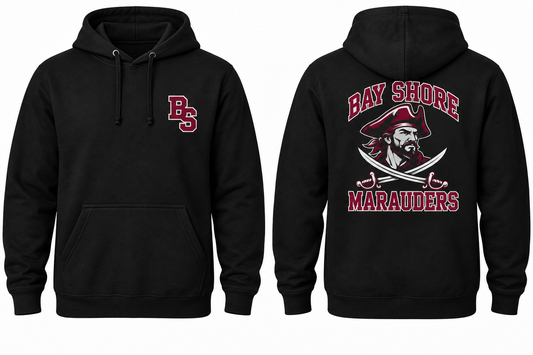 Bay Shore Marauders black hoodie front and back concept