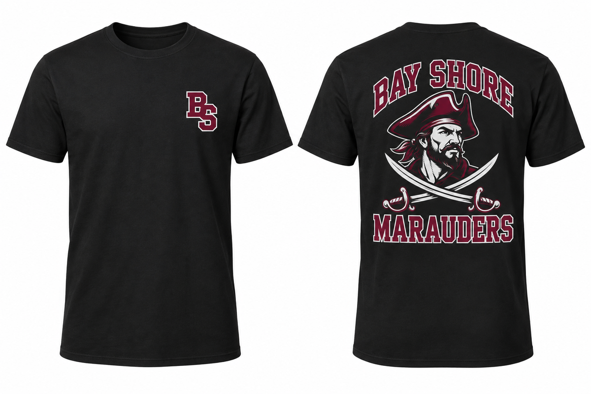 Bay Shore Marauders black tee front and back concept