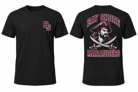 Bay Shore Marauders black tee front and back concept