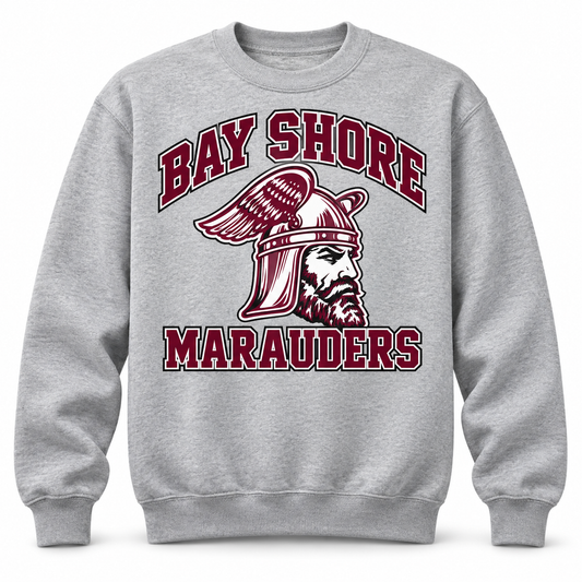 Bay Shore Marauders Crest Crewneck Sweatshirt — front view, winged-helmet Marauder design