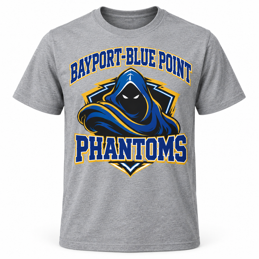 Bayport-Blue Point Phantoms Collegiate Tee in Heather Gray, front view