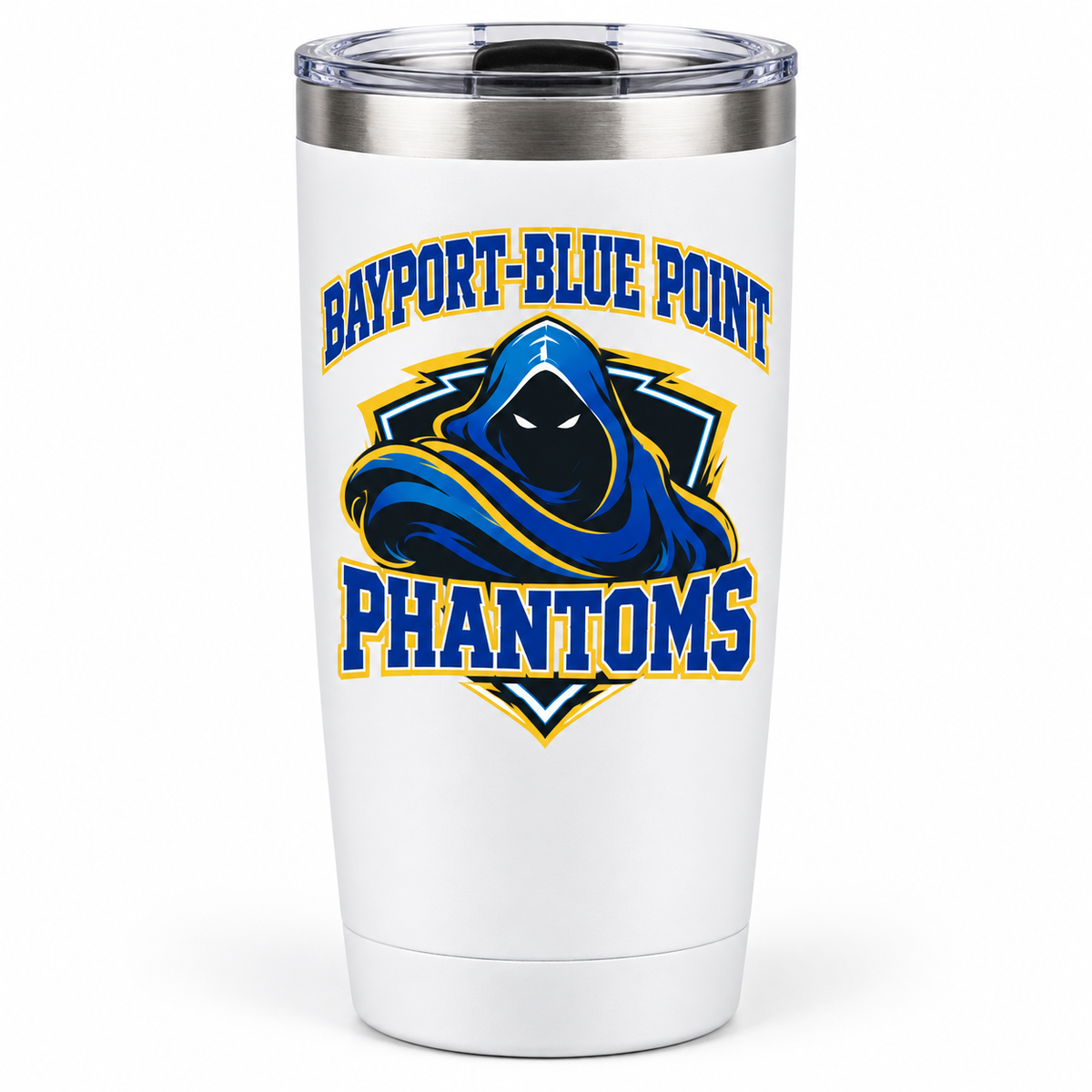 Bayport-Blue Point Phantoms Collegiate Spirit Tumbler in White, front view