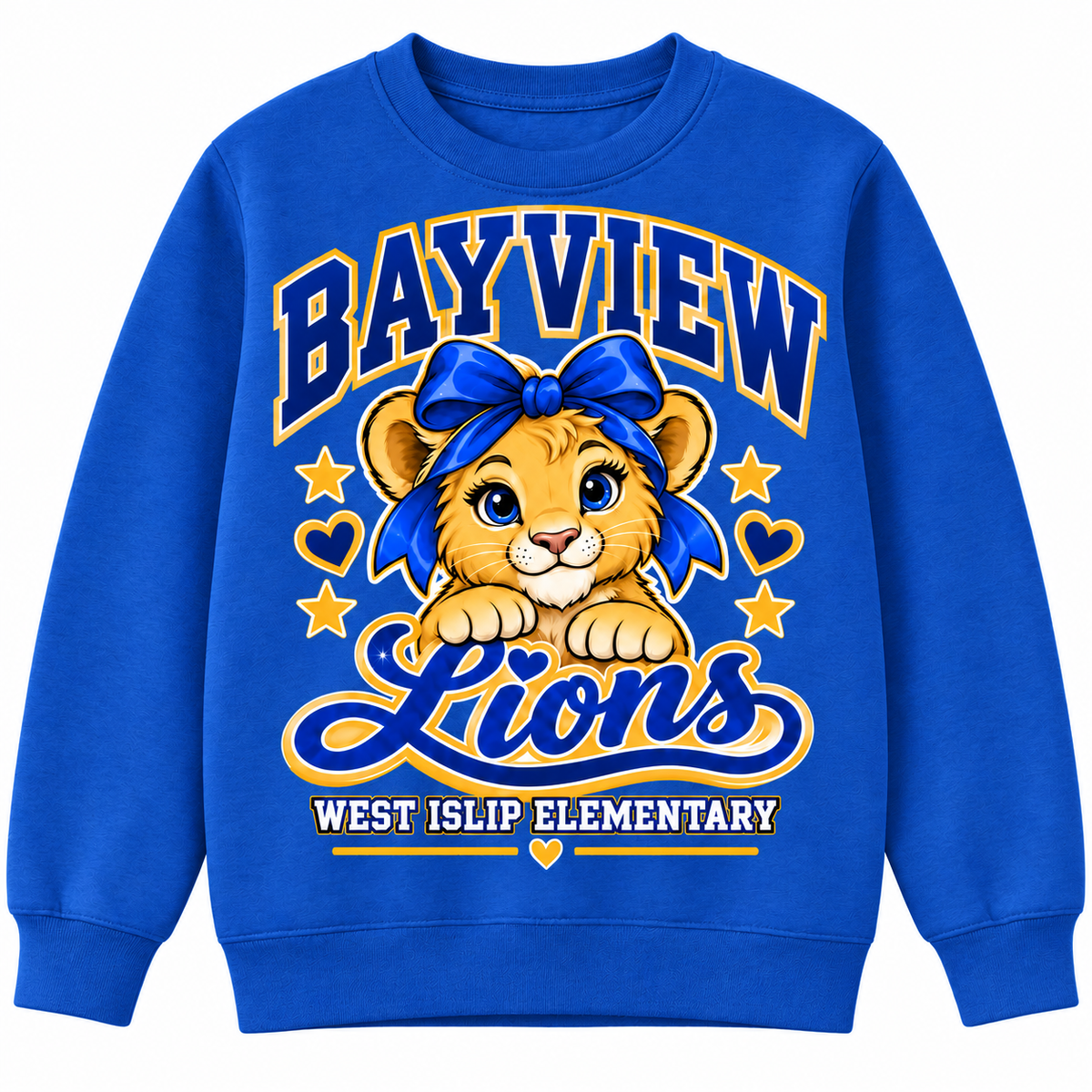 Bayview Elementary West Islip bow lion crew, Royal Blue, front view