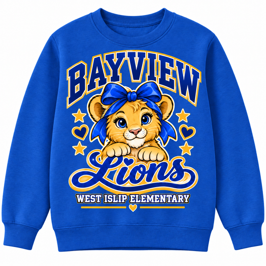 Bayview Elementary West Islip bow lion crew, Royal Blue, front view