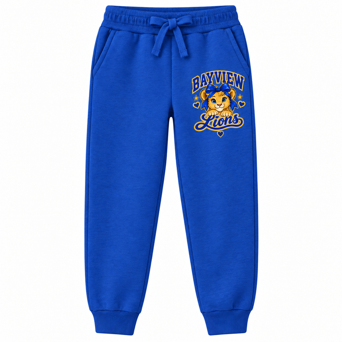 Bayview Elementary West Islip bow lion joggers, Royal Blue, front view