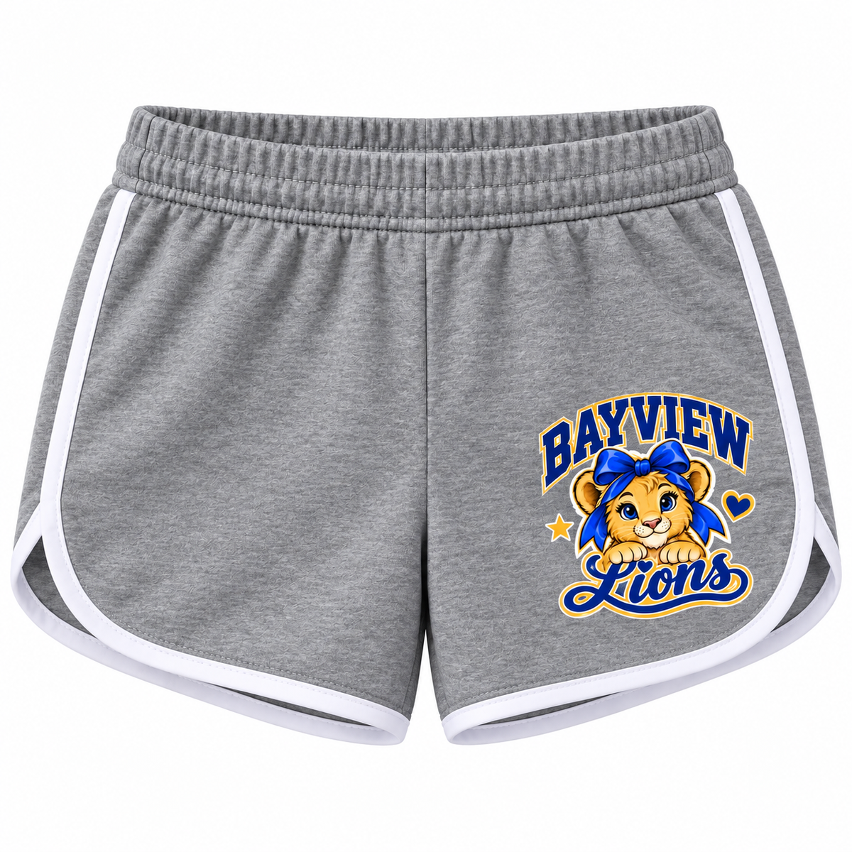 Bayview Elementary West Islip bow lion shorts, Heather Gray, front view