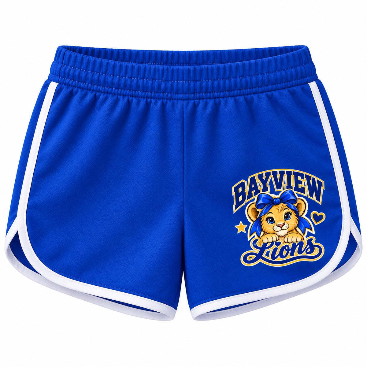 Bayview Elementary West Islip bow lion shorts, Royal Blue, front view