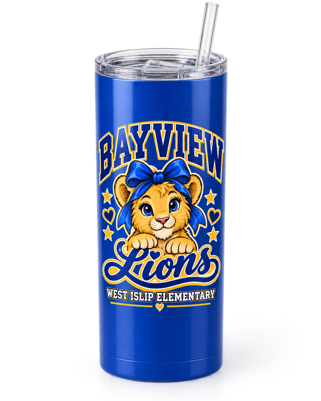 Bayview Elementary West Islip bow lion 20 oz Skinny Tumbler, Royal Blue