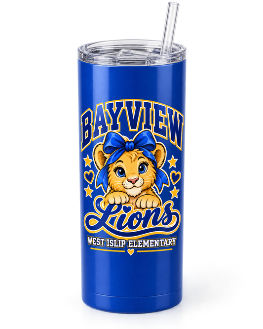 Bayview Elementary West Islip bow lion 20 oz Skinny Tumbler, Royal Blue