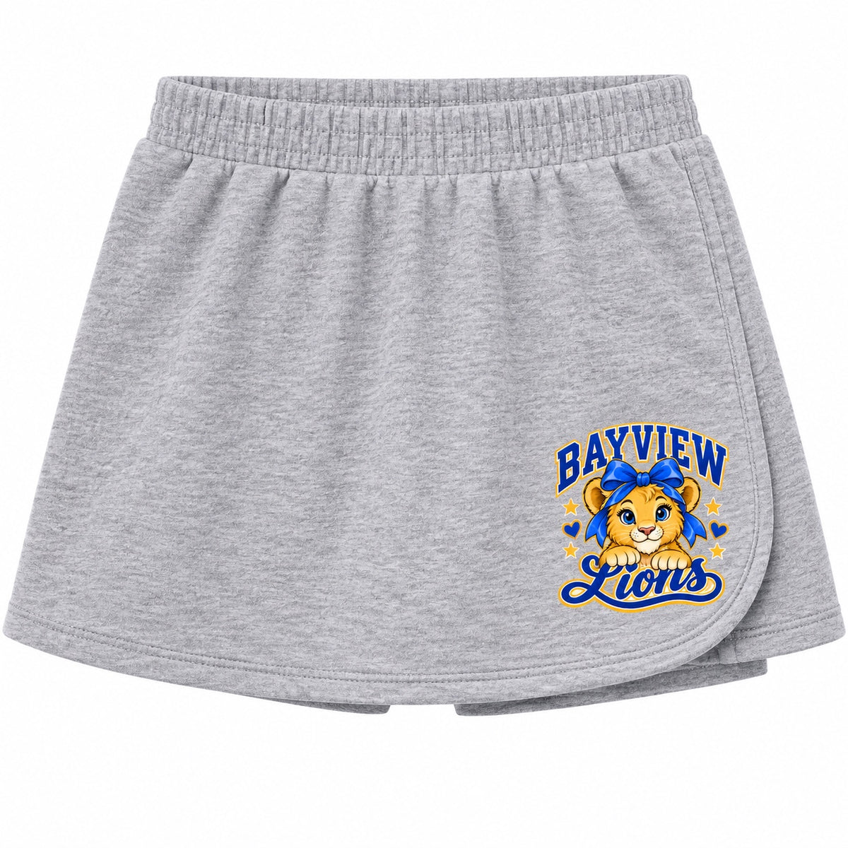 Bayview Elementary West Islip bow lion skort, Heather Gray, front view
