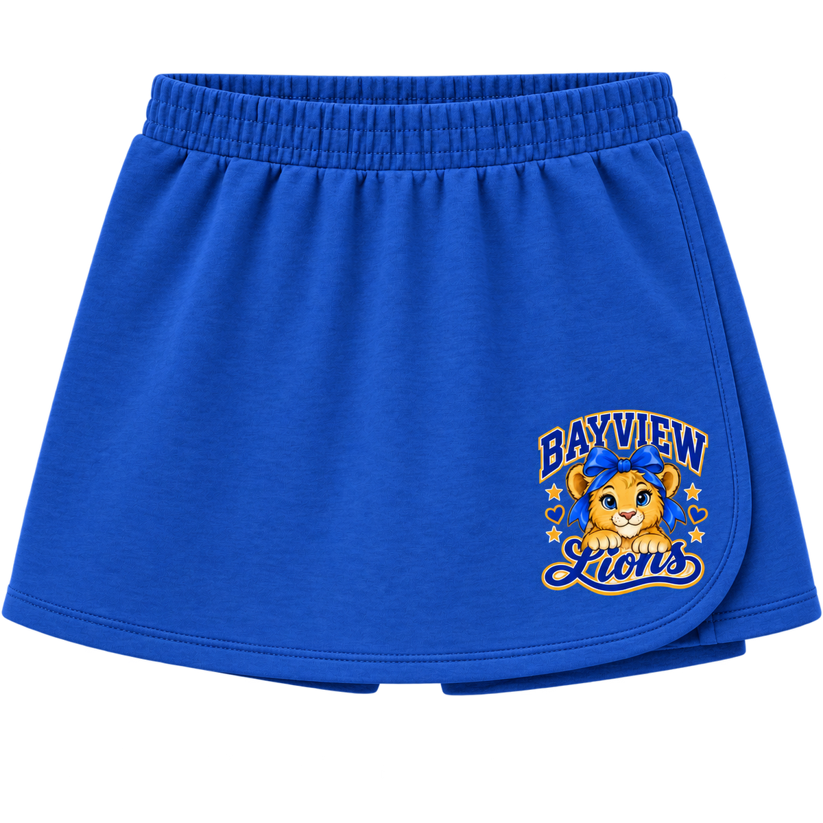 Bayview Elementary West Islip bow lion skort, Royal Blue, front view