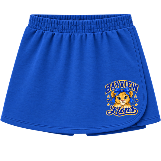 Bayview Elementary West Islip bow lion skort, Royal Blue, front view