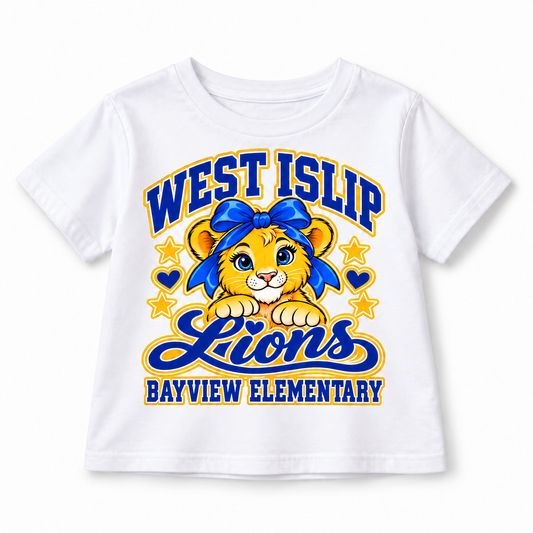 White Bayview Elementary Bow Lion Youth Boxy Tee
