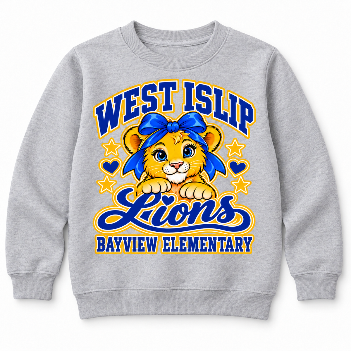 Heather Gray Bayview Elementary Bow Lion Youth Crewneck Sweatshirt