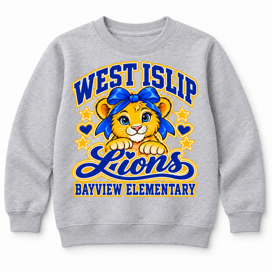 Heather Gray Bayview Elementary Bow Lion Youth Crewneck Sweatshirt