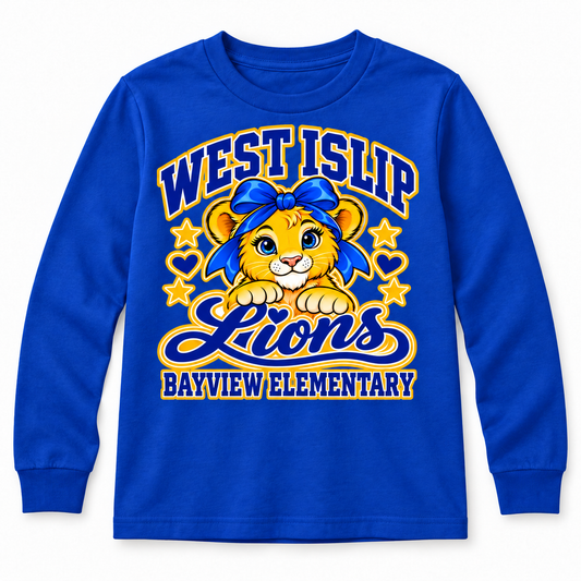 Royal Blue Bayview Elementary Bow Lion Youth Long Sleeve T-Shirt