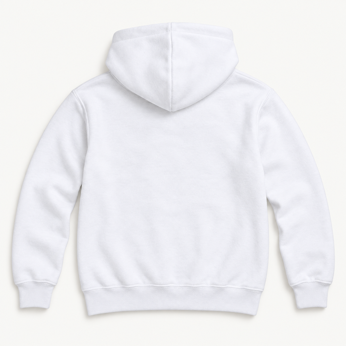 White youth pullover hoodie, blank back; school graphic is on front only