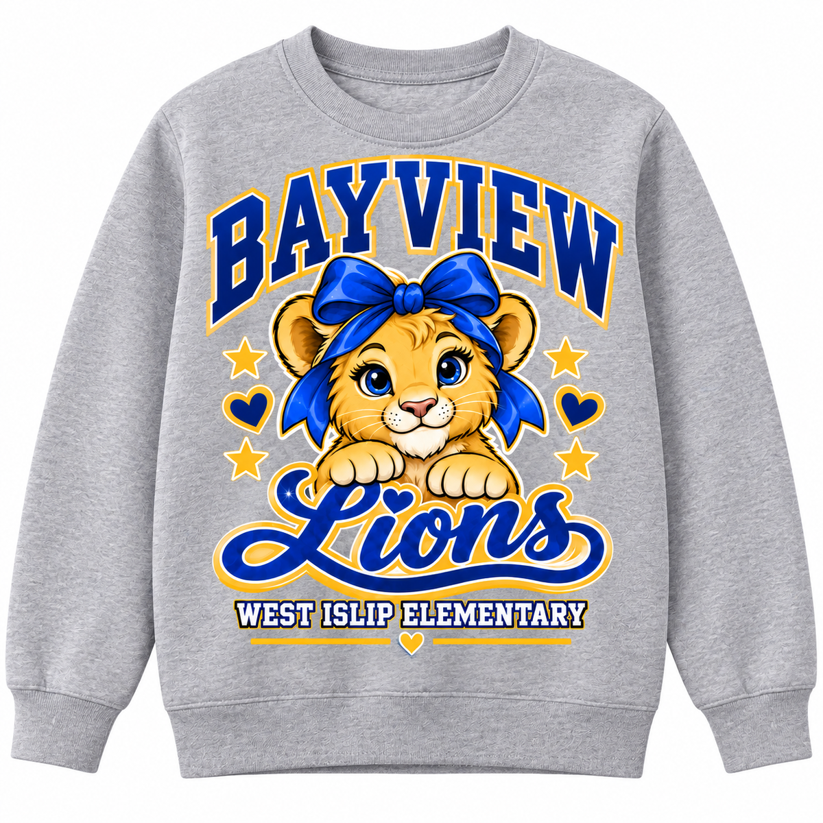 Bayview Girls Varsity Script Crewneck — redesigned Bayview Lions artwork, Heather Gray