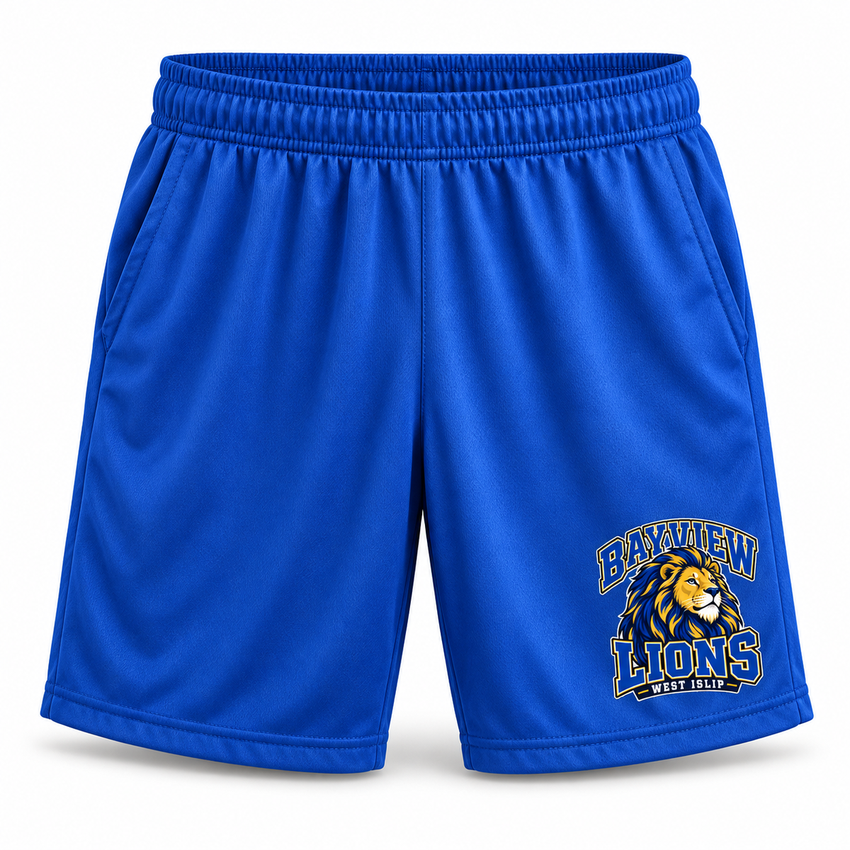 Bayview Elementary Youth Athletic Shorts — Royal Blue, new varsity lion artwork