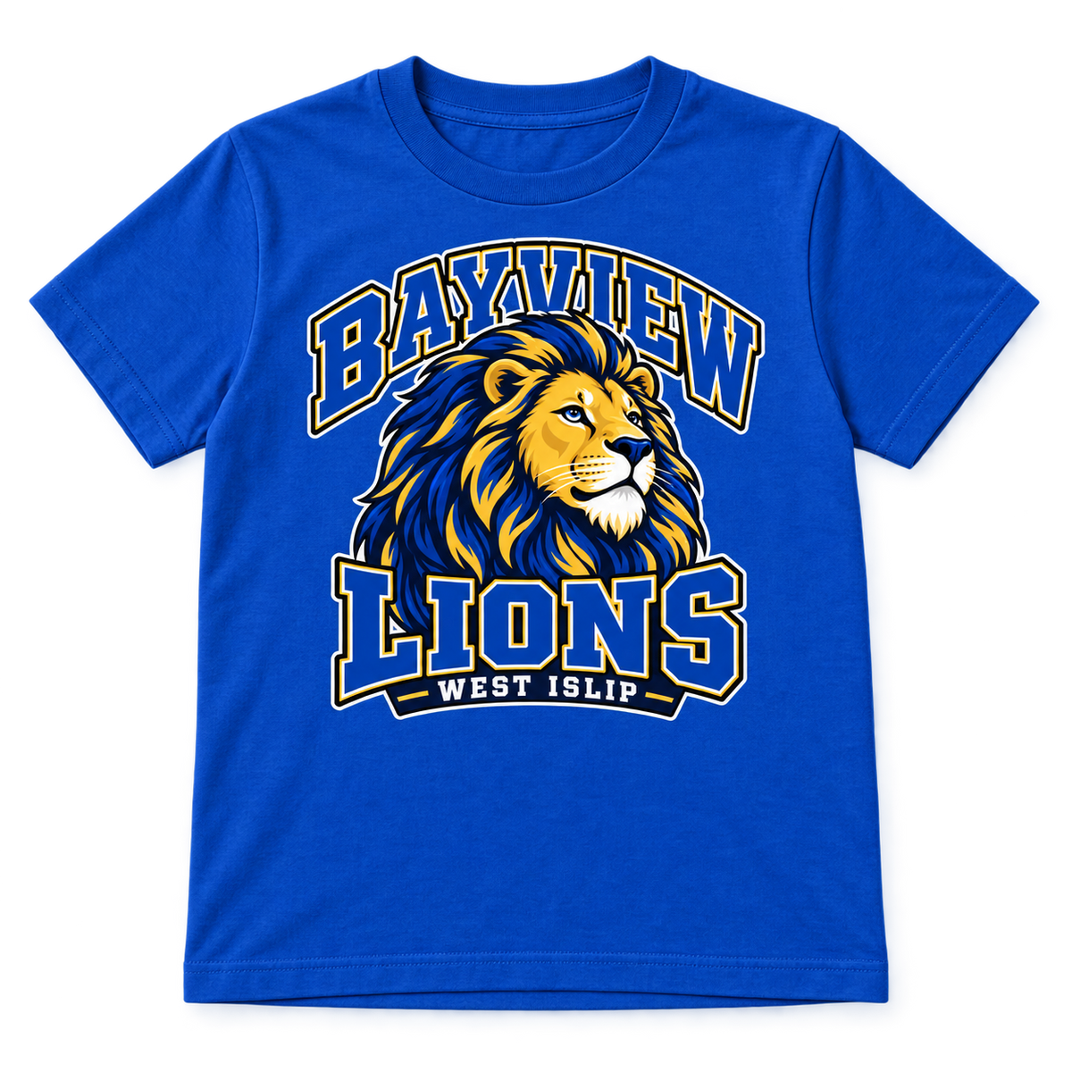 Bayview Elementary Youth Lion Varsity Tee — Royal Blue, new varsity lion artwork