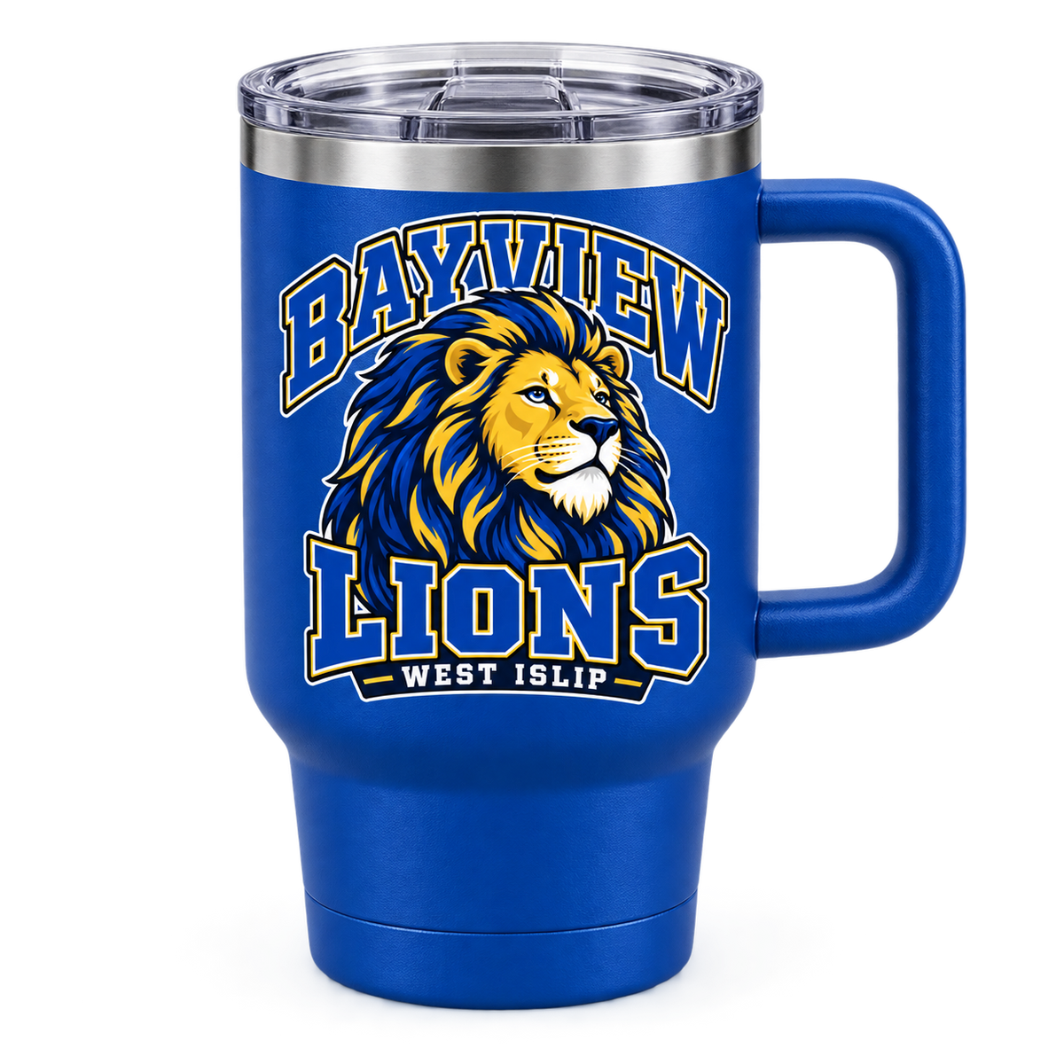 Bayview 30 oz Handle Tumbler — Royal Blue, new varsity lion artwork