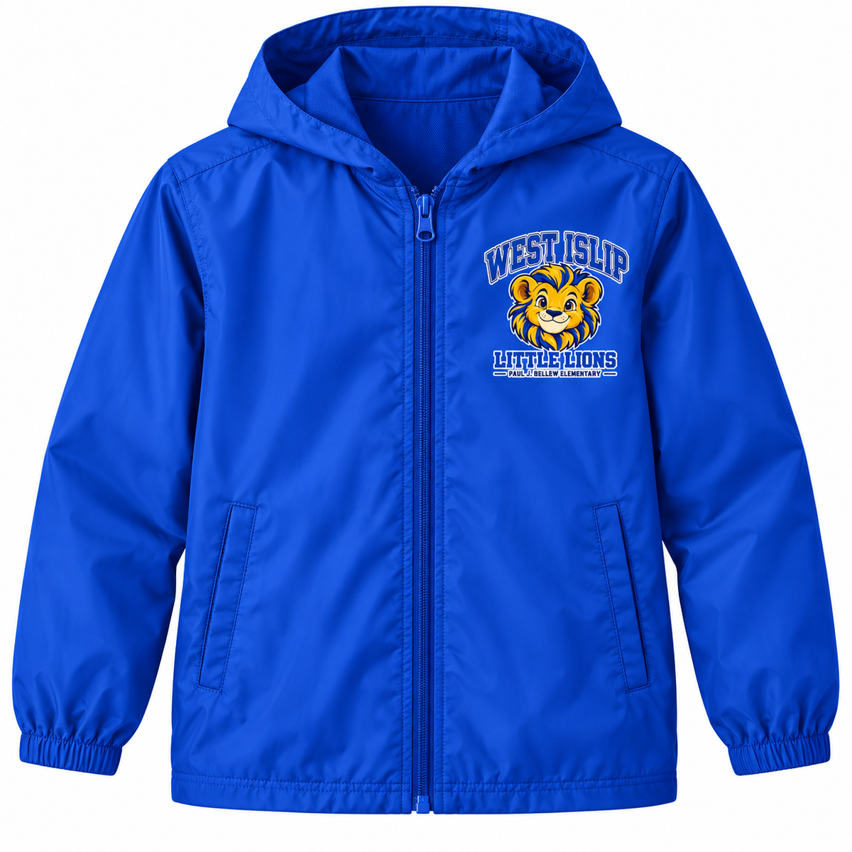 Paul J. Bellew Little Lions Youth Full-Zip Windbreaker in Royal Blue, front view