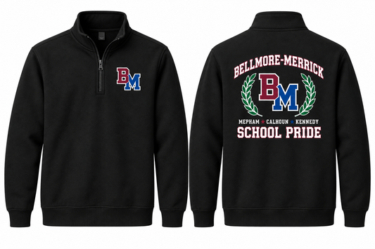 Bellmore-Merrick Varsity Quarter-Zip — Black front and back