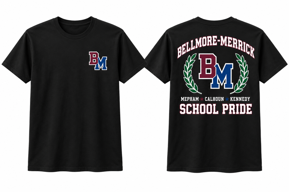 BELLMORE-MERRICK SCHOOL PRIDE black tee front and back
