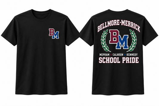 BELLMORE-MERRICK SCHOOL PRIDE black tee front and back