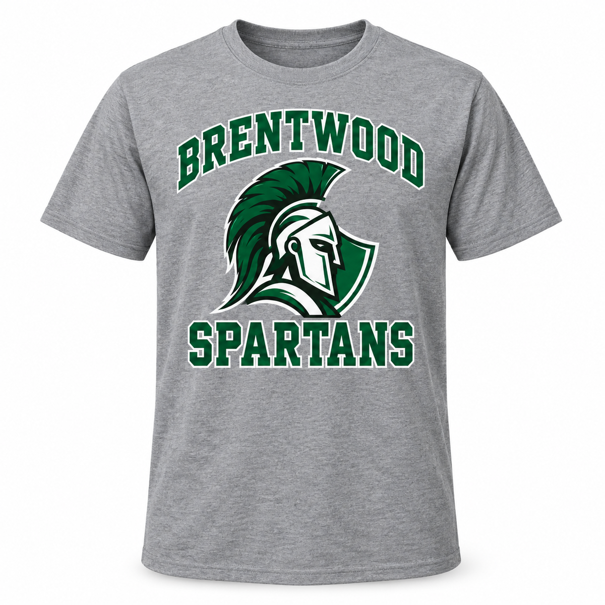 Brentwood Spartans Collegiate Tee in Heather Gray, front view