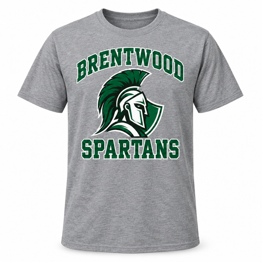 Brentwood Spartans Collegiate Tee in Heather Gray, front view