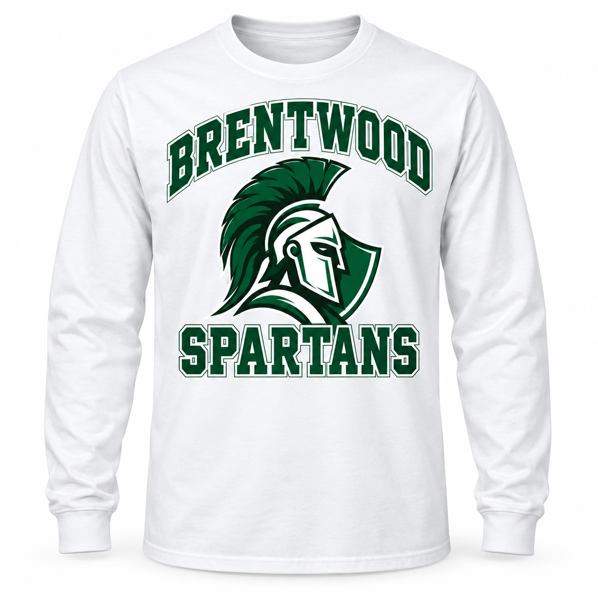 Brentwood Spartans Collegiate Long Sleeve Tee in White, front view