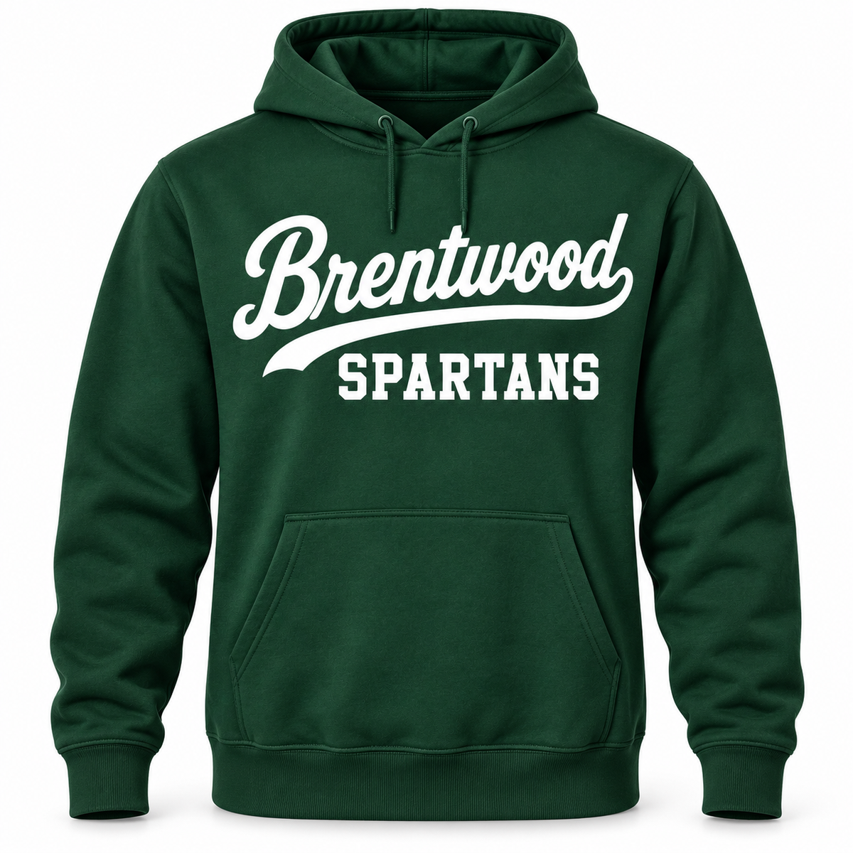 Brentwood Spartans Script Pullover Hoodie in Forest Green, front view