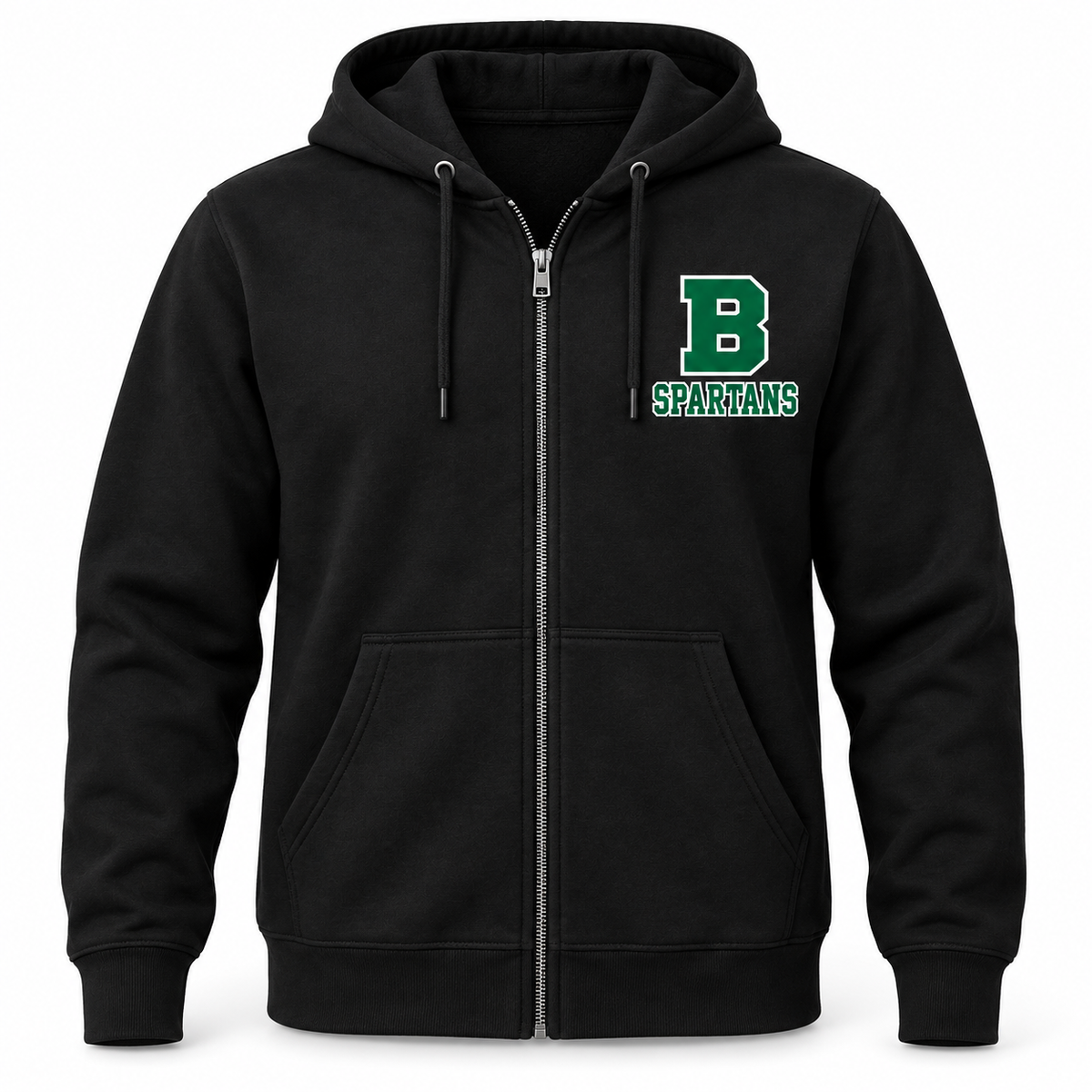Brentwood Spartans Monogram Zip Hoodie in Black, front view