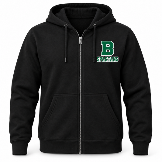 Brentwood Spartans Monogram Zip Hoodie in Black, front view