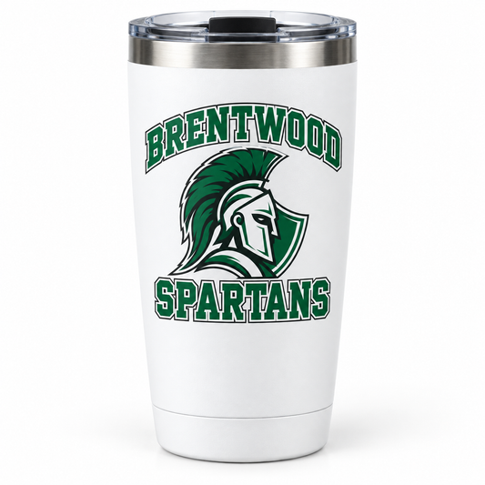 Brentwood Spartans Collegiate Spirit Tumbler in White, front view