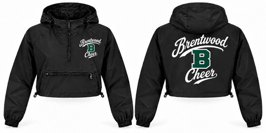 Brentwood Cheer Women's Script Crop Windbreaker - Front & Back in Black