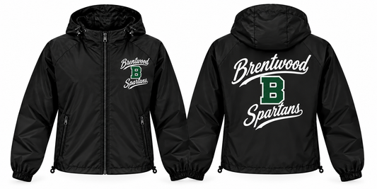 Brentwood Spartans black full-zip windbreaker front and back