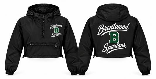 Brentwood Spartans Women's Script Crop Windbreaker - Front & Back in black