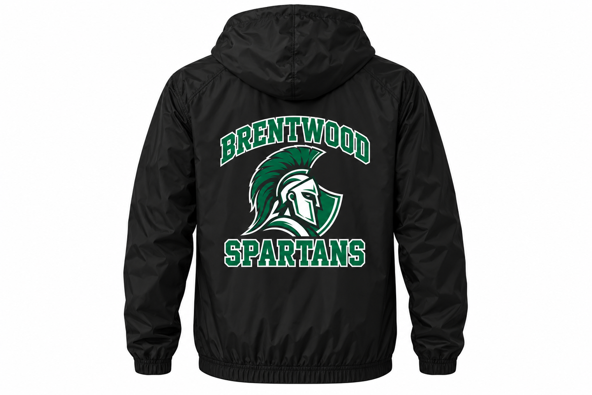 Brentwood Varsity Unisex Full-Zip Windbreaker in Black, back view
