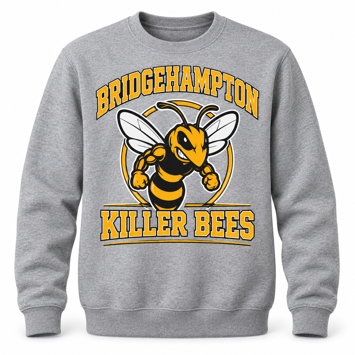 Bridgehampton Killer Bees Crest Crewneck Sweatshirt in Heather Gray, front view