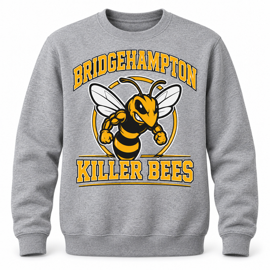 Bridgehampton Killer Bees Crest Crewneck Sweatshirt in Heather Gray, front view